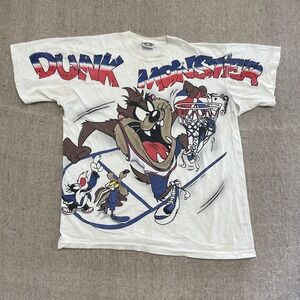 vintage Tasmanian Demon dunk shirt mens xl white‎ 1990s Looney toons full print